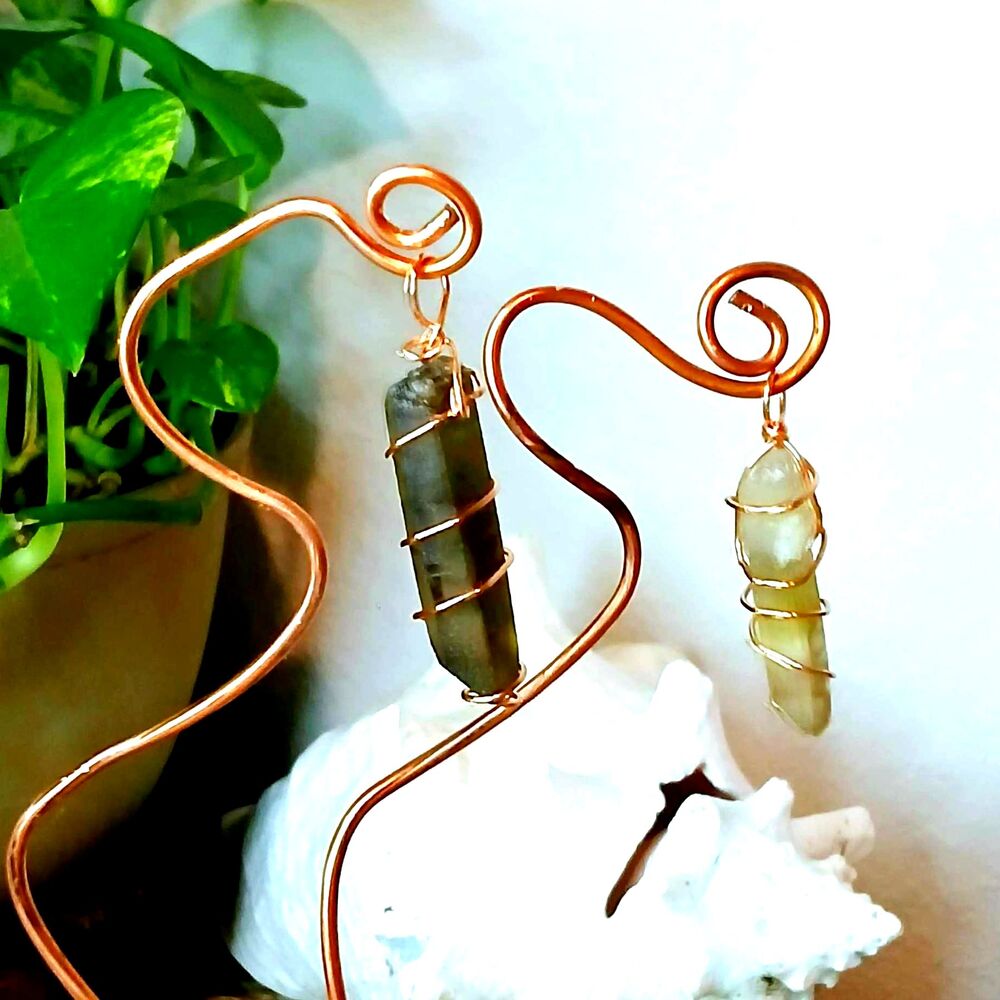 Upcycled Copper Plant Stakes Smoky Citrine or Citrine Garden Decor Plant Jewelry - Picture 2 of 8